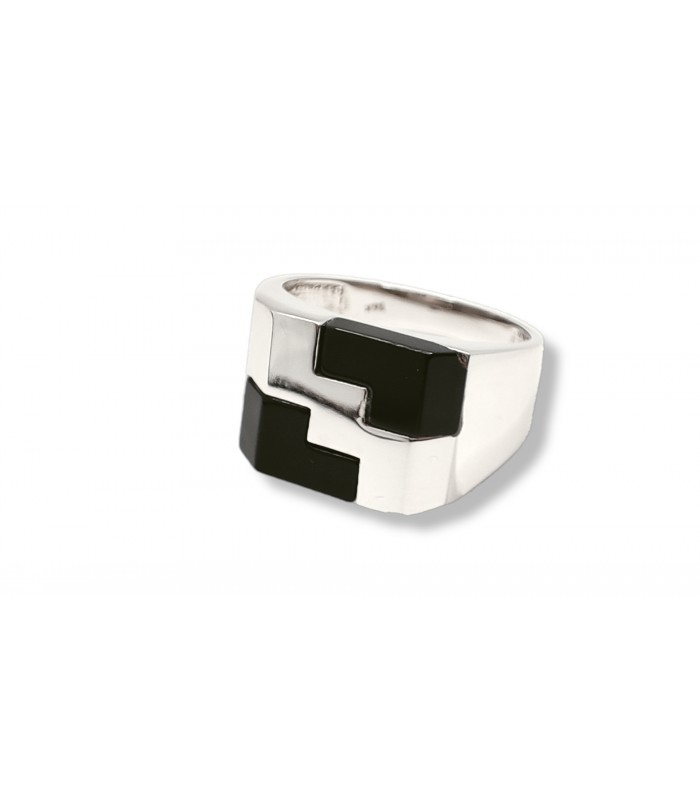 14K white gold Ring for Man with Onyx Stone