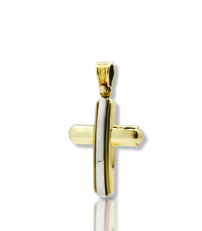 14k Two Tone Gold Cross from Triantos with Yellow and White Gold.