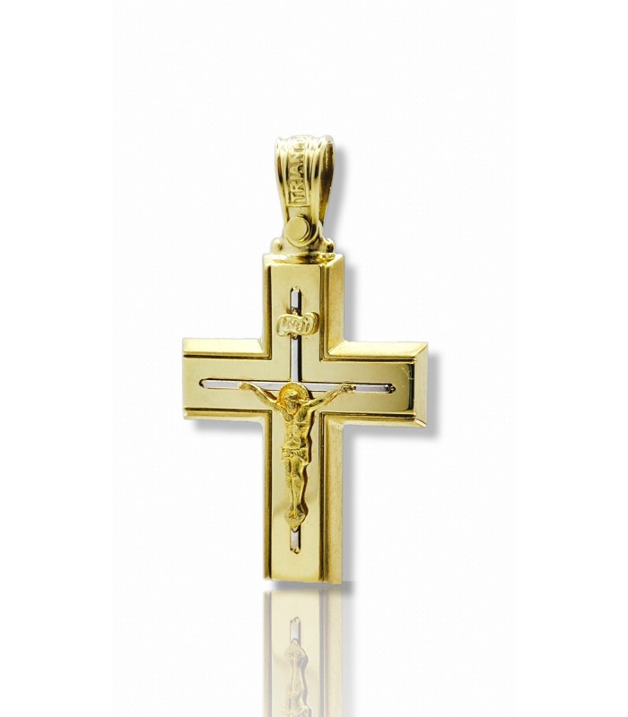 14k Triantos two tone Gold Cross with Crucifix